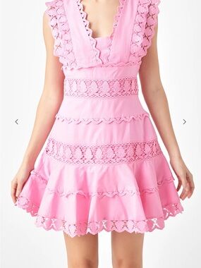 Endless rose Pink Lace-Trim Fit & Flare Dress